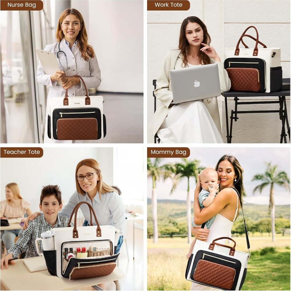 Laptop Tote Bag for Women With Large Cup Holder, Work Bags Teacher Nurse Compute - Picture 7 of 9